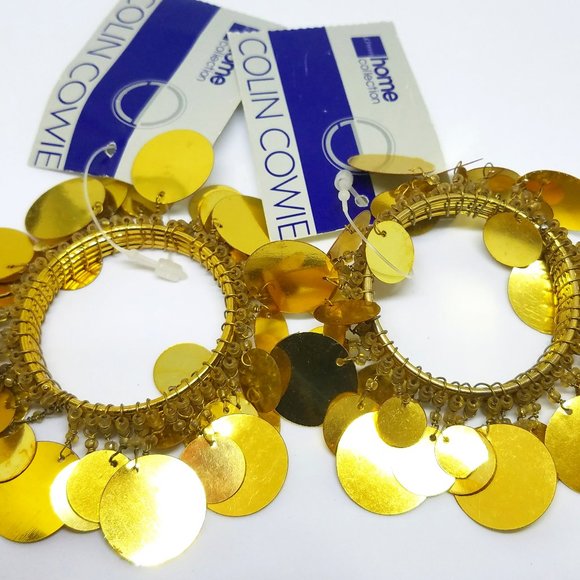 GOLD Beaded Sparkle Napkin Rings x 2 - NWT Colin Cowie for JC Penny - Picture 5 of 7